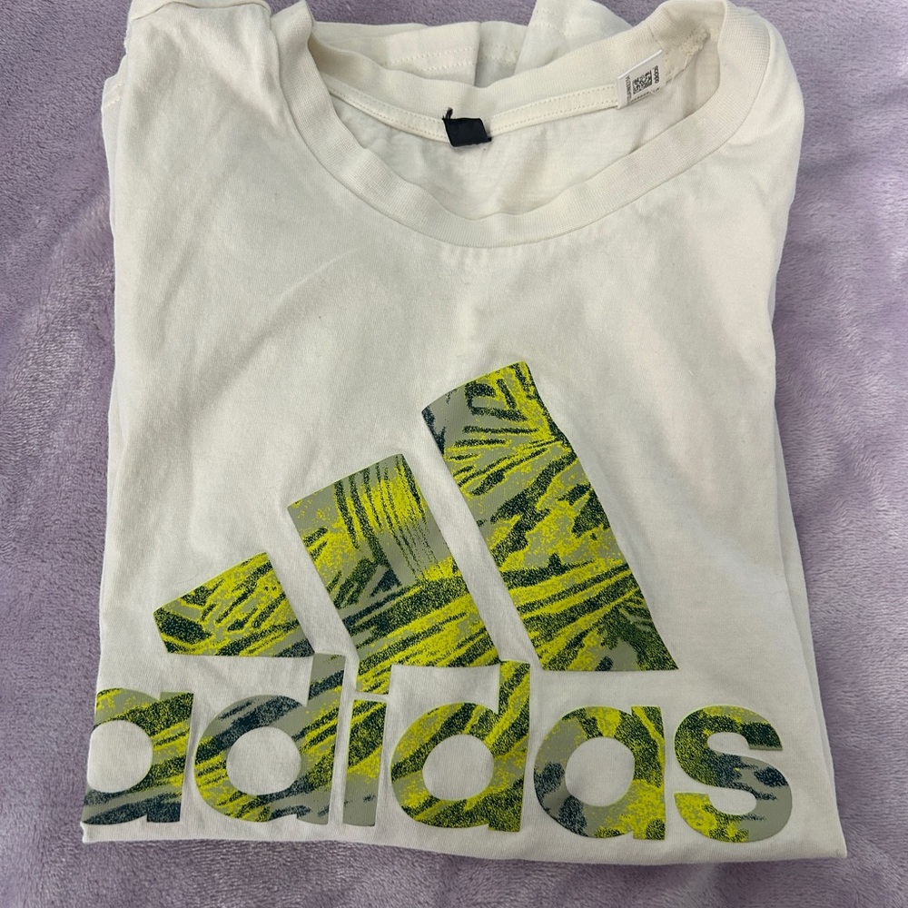 adidas White Tee with Green and Gray Logo